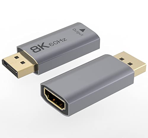 PremiumCord Adapter HDMI 2.1 auf DisplayPort 1.4, Buchse auf Stecker, UHD 8K@60Hz, 4K@144Hz, Full HD 1080p, 3D, Farbe Spacegrau, Vergoldete Anschlüsse