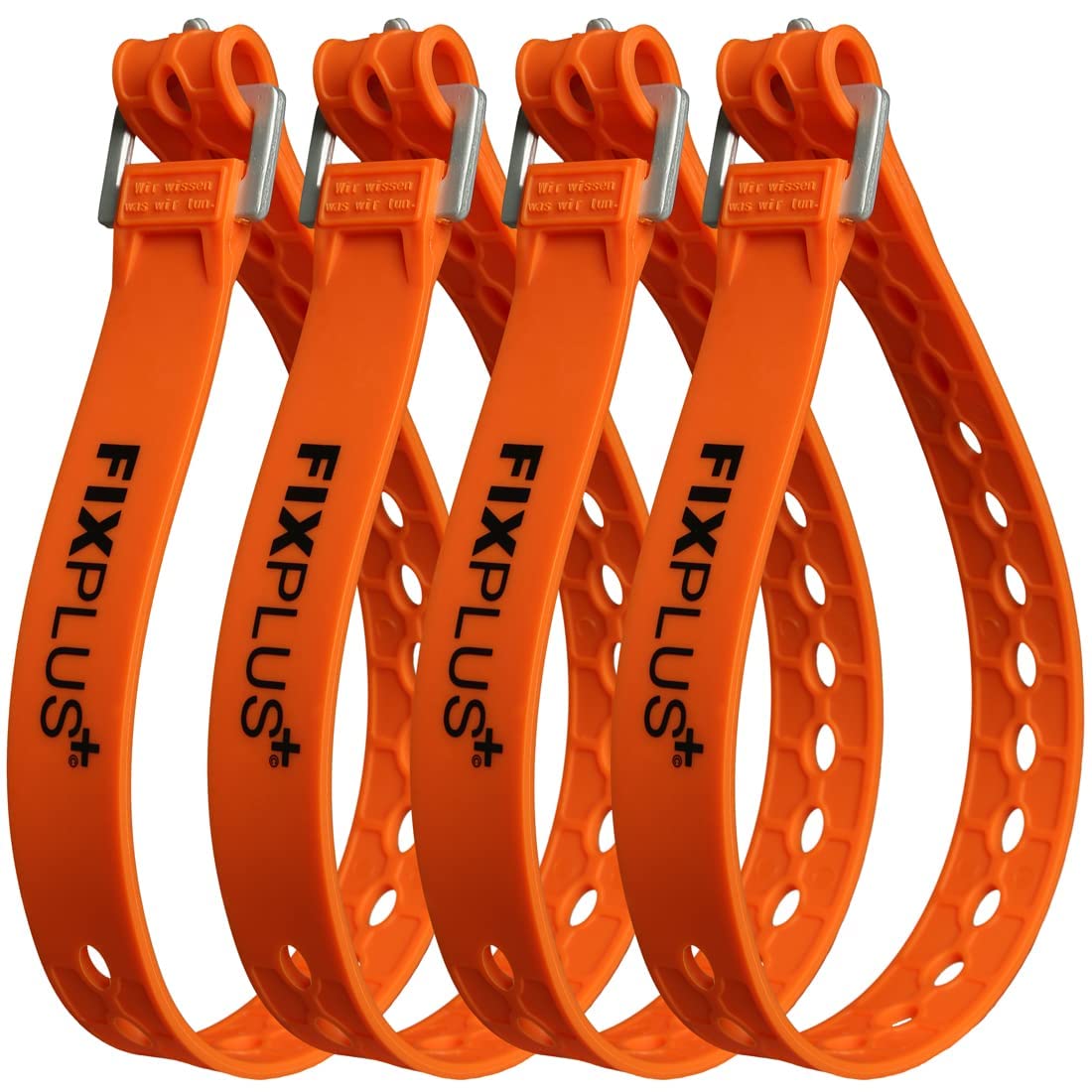 Fixplus Strap 4er-Pack - Zurrgurt Zum Sichern, Befestigen, Bündeln und Festzurren, aus Spezialkunststoff mit Aluminiumschnalle 66cm x 2,4cm (orange)
