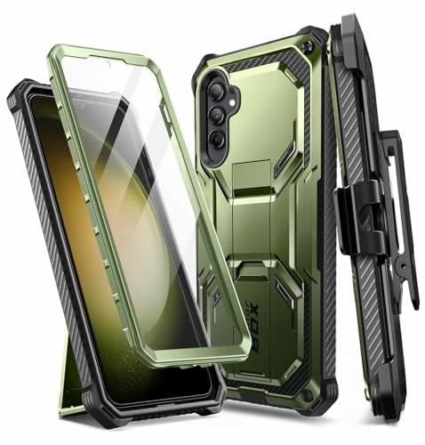 i-Blason Armorbox Hülle für Samsung Galaxy S23 FE (2023) Outdoor Handyhülle Bumper Case 360 Grad Schutzhülle mit integriertem Displayschutz, Ständer und Gürtelclip (Grün)