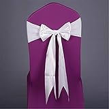 CULASIGN 10 Stück Elastische Stuhlhussen, Schleifen mit Satinschleifen, für Hochzeiten, Partys, Dekorationen (Weiß)