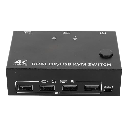 DAUZ KVM-Switch, Displayport 1.4 USB 2.0-Port Dual-Monitor-KVM-Switch 4K 60 Hz 4 W für 2 Computer Teilen Sich 2 Monitore für Laptop