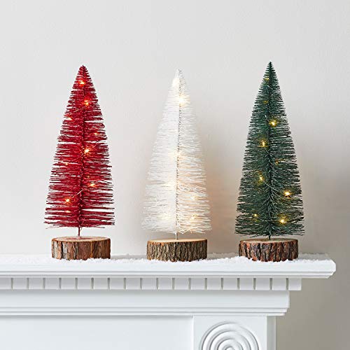 Lights4fun 3er Set LED Mini Tannenbaum Rot Weiß Grün Timer batteriebetrieben Weihnachts Deko Advent