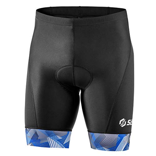 SLS3 Triathlon Hose Herren | 2 Taschen Tri-Short | FX Tri Shorts | Gepolstert Schwarz (Black/Blue Geo, L)