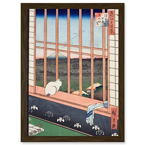 Hiroshige Asakusa Fields 100 Views Edo Cat Vintage Japanese Painting Artwork Framed Wall Art Print A4