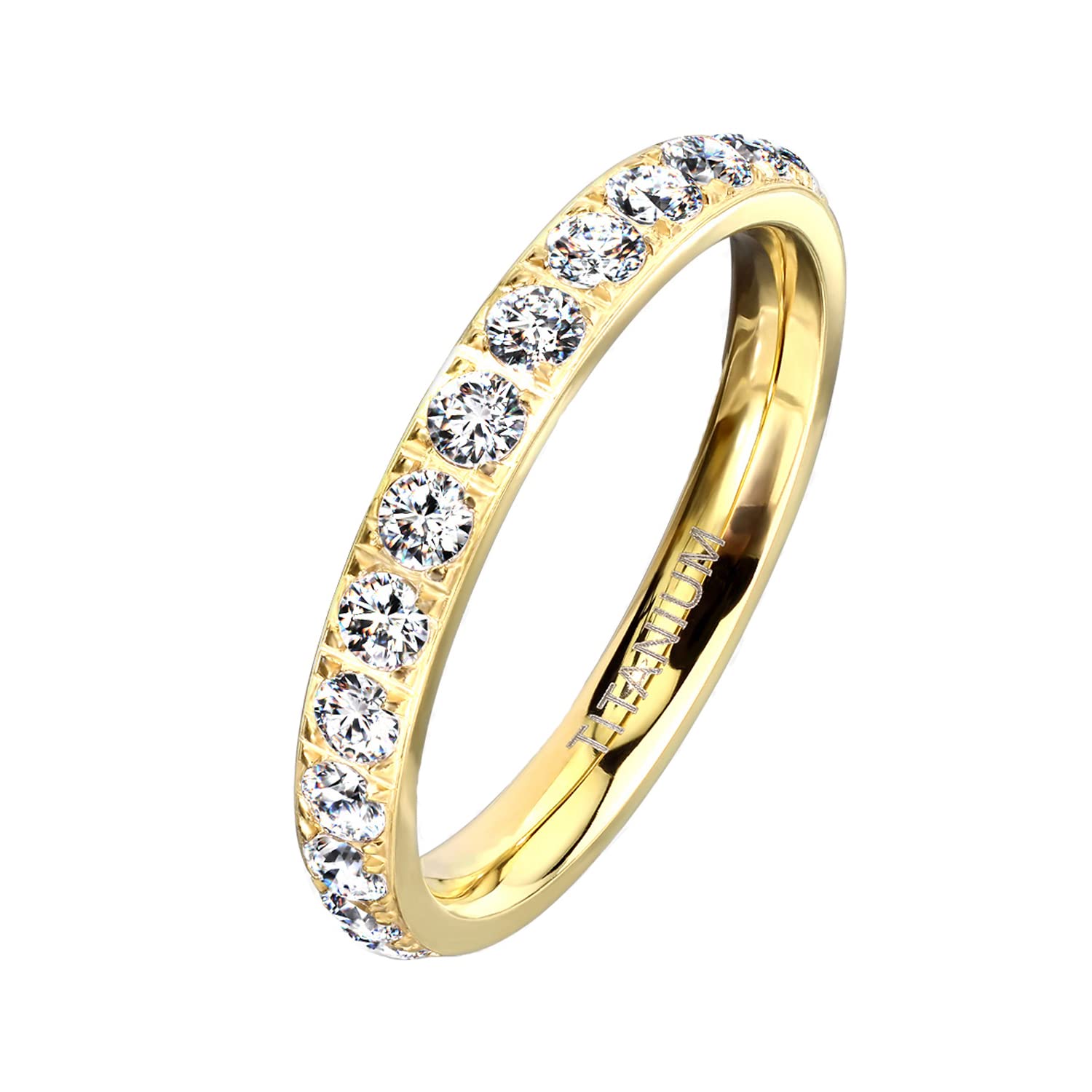 Mianova Damen Ring Titan mit vielen Glitzer Kristallen Steinen Damenring Memory Band Bandring Ewigkeitsring Trauring Verlobungsring Fingerring Gold Größe 56 (17.8)