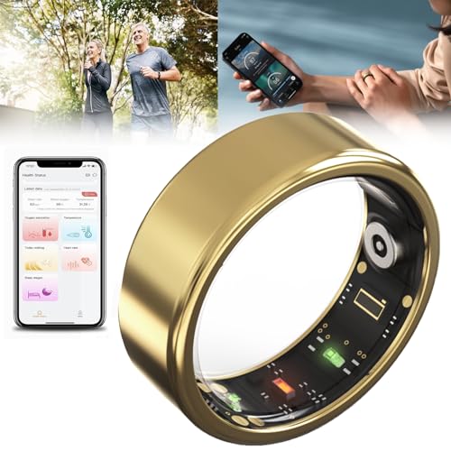 Smart Ring Health Tracker für Frauen und Männer, mit Bluetooth 5.1, Herzfrequenzmesser, HRV, Blutsauerstoffsättigung, Körpertemperatur, Schlaf, Sportübung, Kompatibel mit IOS und Android,Gold-#12