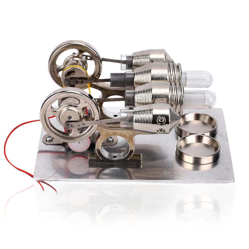 Candeon Stirlingmotor Bausatz, Heißluft Stirling Motor Sterling Motor Modell Mit LED-Licht, 4 Zylinder Stirlingmotor Stromgenerator Dampfmaschine Modell Pädagogisches Physisches Spielzeug Für Kinder