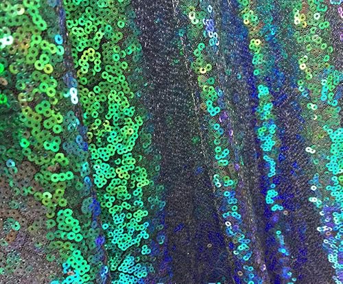 3 mm Pailletten-Stoff, 2-Wege-Stretch-Fischschuppen, mehrfarbig, Material für Karneval, Bastelarbeiten, 130 cm breit (2 Meter, schillerndes Grün)