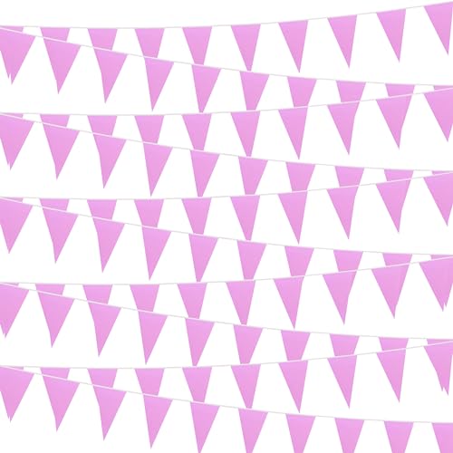 Wimpelkette zum Aufhängen, 30 m, Rosa, 60 Stück, dreieckige Wimpelkette, solide, rosafarbene Blanko-Banner, Flaggen für große Eröffnung, Geburtstagsparty, Festival, Feier (Rosa)