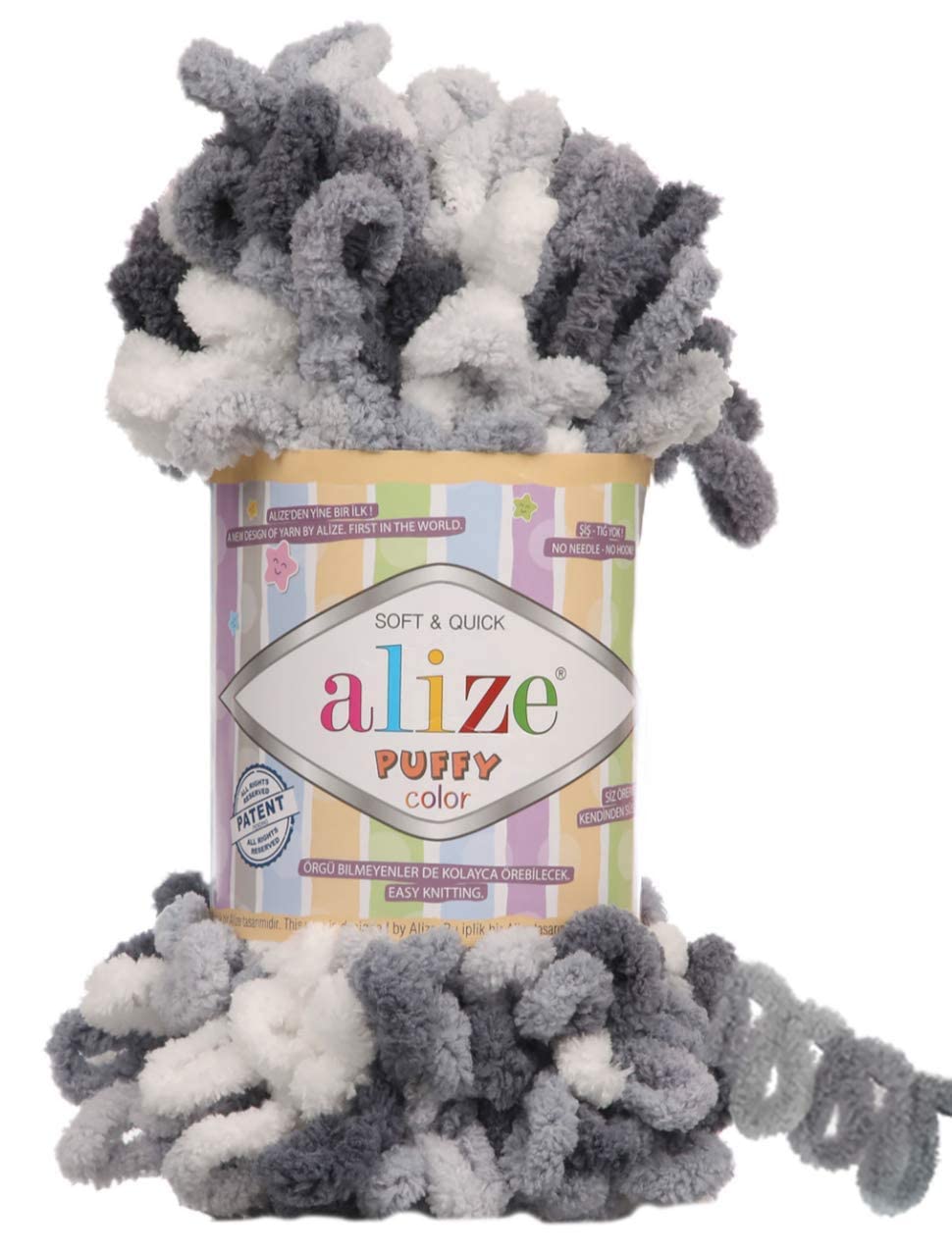 Alize Puffy Color Babydeckengarn, 400 g, 100 % Mikropolyester, weiches Garn, Handstrickgarn (5925)