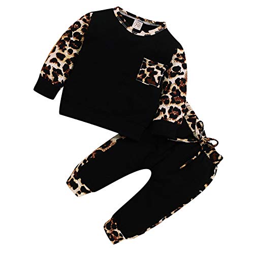 FAMKIT Baby Kleinkind Leopard Muster Outfits Langarm Shirt + Hose Gr. 86, Schwarz