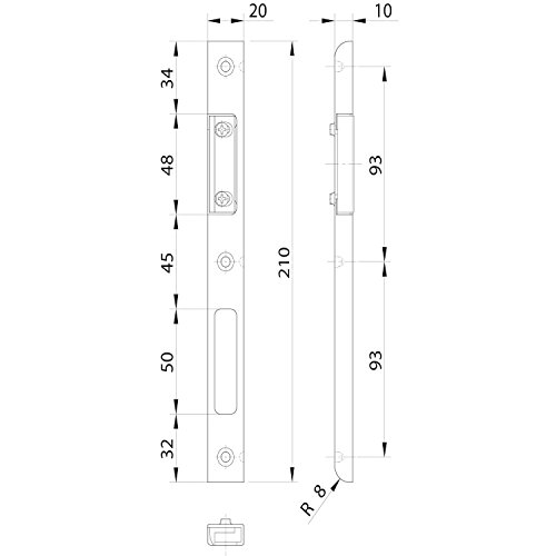 Schließblech verstellbar 3/PSR-V zum Einfräsen, rechts, Edelstahl-Effekt, 1 Stück | Grundmann