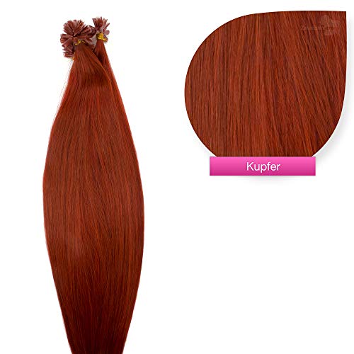 Kupfer Bonding Extensions aus 100% Remy Echthaar - 150x 1g 50cm Glatte Strähnen - Lange Haare mit Keratin Bondings U-Tip als Haarverlängerung und Haarverdichtung in der Farbe Kupfer