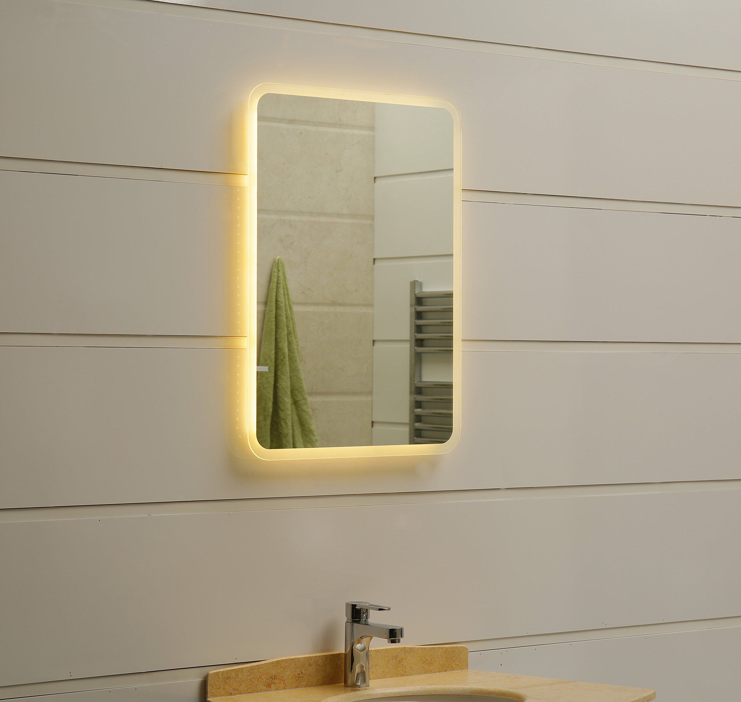modernes Lichtspiegel Wandspiegel Badspiegel GS045N mit LED-Beleuchtung IP44 (50 x 70cm, warmweiß)