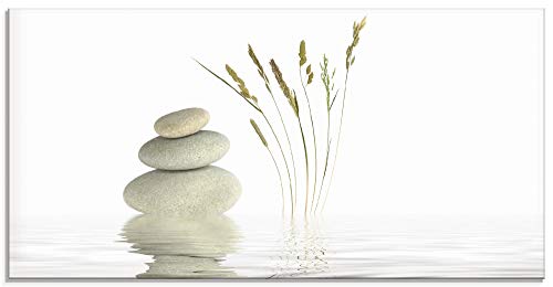 Artland Qualitätsbilder | Glasbilder Deko Glas Bilder 100 x 50 cm Weißes Zen Bild mit Steinen, Schilf und Wasser A6GT