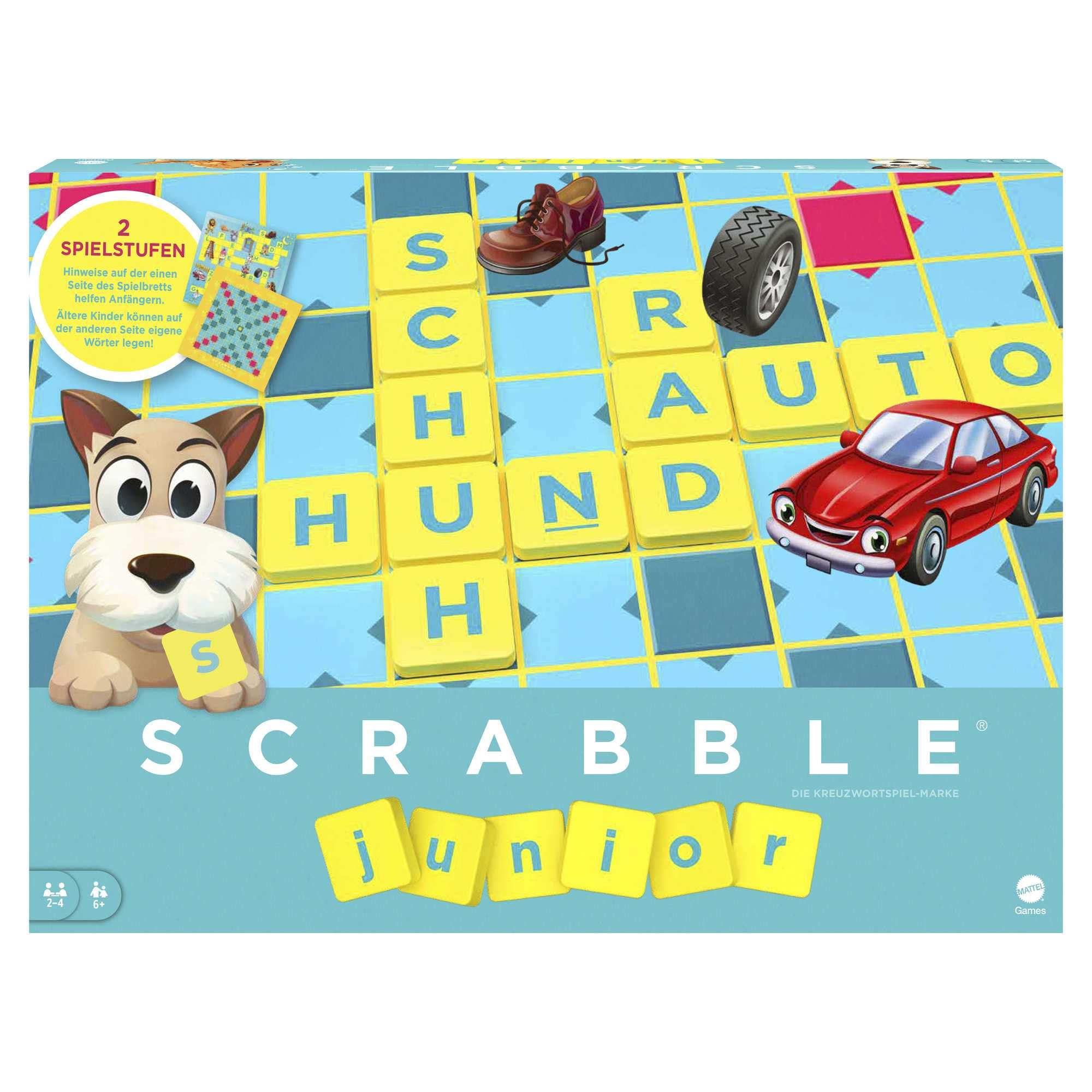 Mattel Games Scrabble Junior Wörterspiel und Kinderspiel, Kinderspiele Brettspiele geeignet für 2-4 Kinder ab 6 Jahren, Design kann variieren, Deutsche Version, Y9670