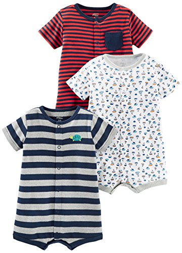 Simple Joys by Carter's Baby Jungen Strampler mit Druckknöpfen, 3er-Pack, Rot/Weiß/Marineblau, Streifen/Segelboote, 24 Monate