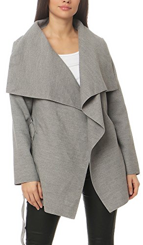 Malito Damen Mantel kurz mit Wasserfall-Schnitt | Trenchcoat mit Gürtel | weicher Dufflecoat | Parka - Jacke 3041 (hellgrau)