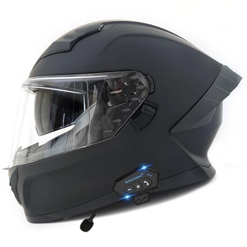 Modularer Bluetooth Helm Motorrad-Helm, Motorrad Klapphelm mit Bluetooth Intercom Unterstützung für 2 Fahrer, Integralhelm mit Doppelvisier, Geräuschunterdrückung ECE Geprüft