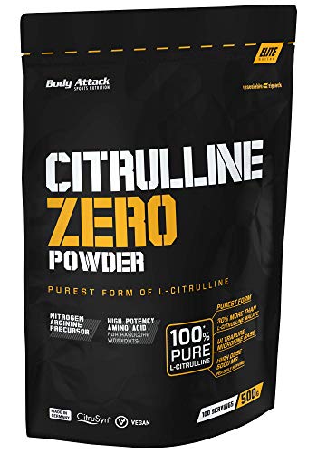 Body Attack Citrulline Zero 500g- 100% reinstes Citrulline ohne Zusätze (30% mehr Reinheit), vegan, aus pflanzlicher Fermentation, hochdosiert 5000mg p.P., optimale Löslichkeit - Made in Germany