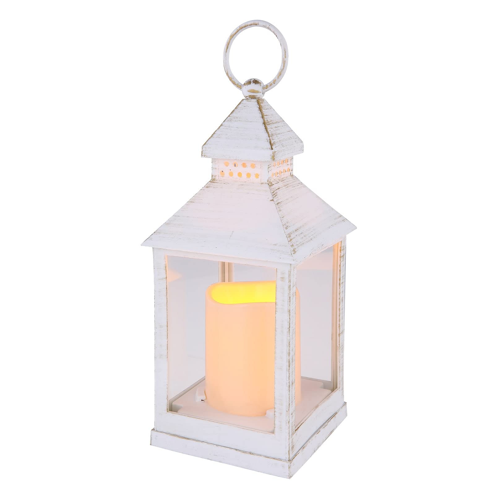 Eaxus® 4er Set Blaze-it LED Laterne - Windlicht mit Realistischem Flammeneffekt und Echtglas, Shabby Chic Weiß