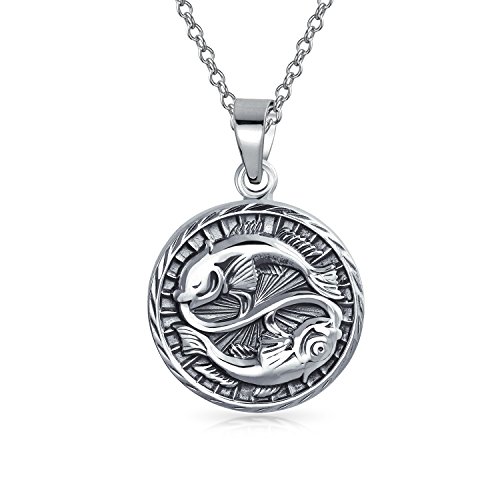 Fische Sternzeichen Astrologie Horoskop Runde Medaillon Anhänger Für Männer Frauen Halskette Antik Sterling Silber