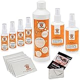 HAPPY CLEAN Familienpaket | Brillenreiniger | Spezialreiniger für Kunststoffgläser, entspiegelte Gläser & Oberflächen | Streifenfreie Sauberkeit | Silikon- & Alkoholfrei | 100% Biobasis