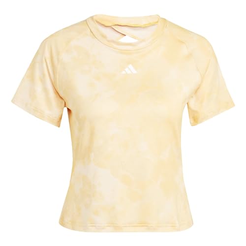 adidas Women's Train Essentials AOP Flower Tie-Dye Tee T-Shirt, Crystal Sand/Semi Spark, S