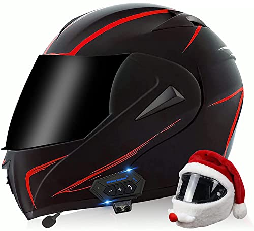 Motorrad Klapphelm Mit Bluetooth-Headset,DOT ECE Zertifiziert Doppelvisier Integralhelm Rollerhelm Motorradhelme Schutzhelm,Automatische Beantwortung,Kostenlose Weihnachtsmütze