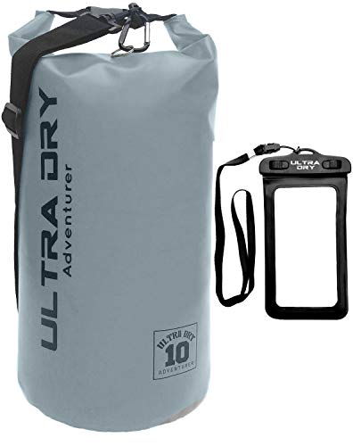 Premium Wasserdichte Tasche, Sack mit Handy-Trockentasche und langem, verstellbarem Schultergurt, ideal für Kajakfahren/ Bootfahren/ Kanufahren / Rafting / Schwimmen / Camping (Grau, 30 Liter)