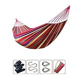 Einstellbarer Schwung Regenbogen-Streifen Hammock, Extra Large Canvas Baumwolle Hängematte for Veranda Garten Hinterhof-Lounging, Hängematte Bett w/Tragbare Tragetasche Klappschaukel