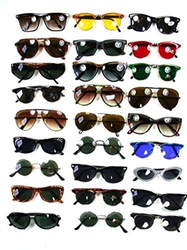 Hillfield 24 Sonnenbrillen viele Sorten Sonnenbrille Gläser Brille UV UVA UVB Schutz Optik Sonne Sommer Freizeit (Mix 24 Stück)