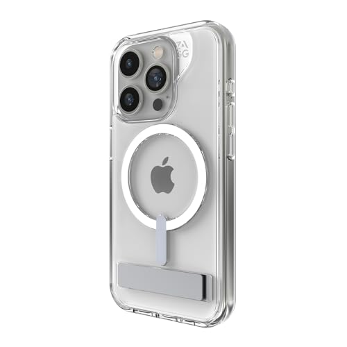 ZAGG Crystal Palace Snap iPhone 15 Pro Clear Phone Case w/Built-in Kickstand - Drop Protection (13ft/4m), Durable Graphene, Anti-Yellowing, and Scratch-Resistant MagSafe Phone Case