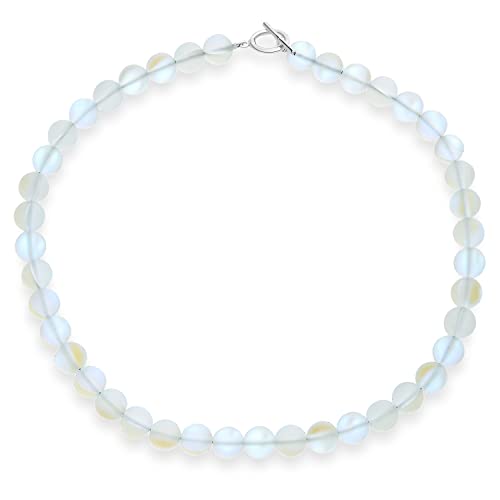 Plain Simple Changing Transcalent Created Moonstone Runde 10MM Perlenstrang Halskette für Frauen versilberte Schließe 18 Zoll