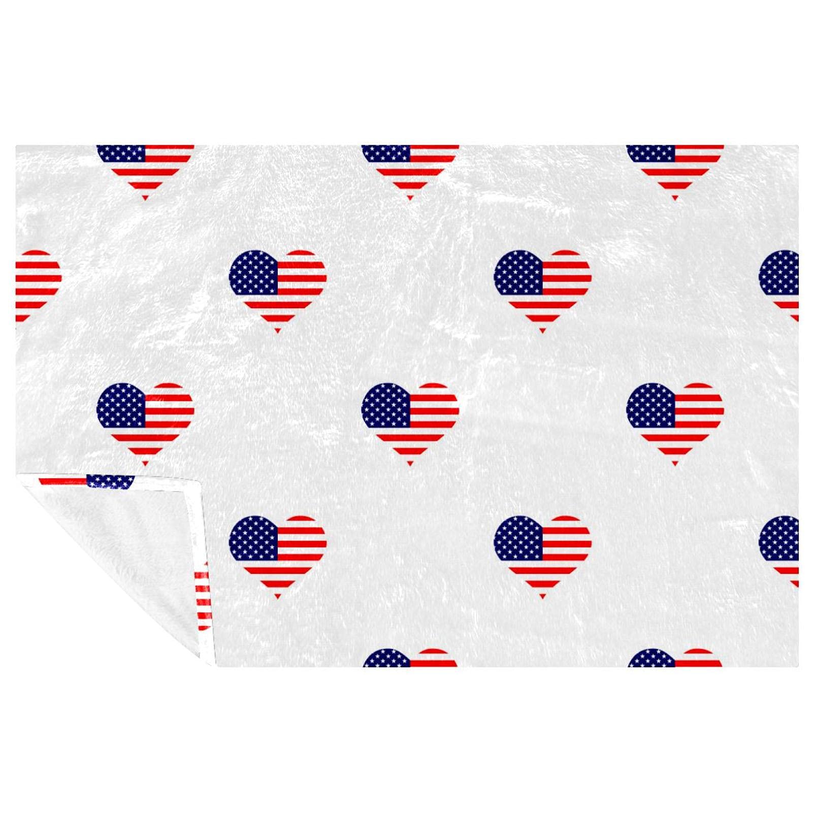 BestIdeas Decke, Motiv: Liebesherz, USA-Flagge, weich, warm, gemütlich, Überwurf für Bett, Couch, Sofa, Picknick, Camping, Strand, 150 x 200 cm