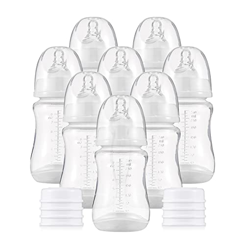 KOCAN Babyflaschen-Set,Babyflaschen mit Silikonnippel und Aufbewahrungsabdeckung Stillflaschen für Babynahrung PP-Milchaufbewahrungsflaschen 240 ml Fassungsvermögen Babyflaschen Baby Essentials, Weiß