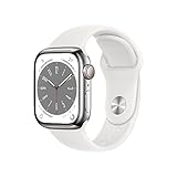 Apple Watch Series 8 (GPS + Cellular, 41mm) Smartwatch - Edelstahlgehäuse Silber, Sportarmband Weiß - Regular. Fitnesstracker, Blutsauerstoffund EKGApps, Always-On Retina Display, Wasserschutz