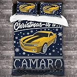 Knncch Alles, was ich zu Weihnachten möchte, ist EIN Camaro 3-teiliges Bettwäscheset Bettbezug Dekoratives 3-teiliges Bettwäscheset mit 2 Kissenbezügen