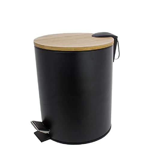 Centi Mülleimer Abfalleimer Treteimer mit Bambusdeckel 5 Liter schwarz