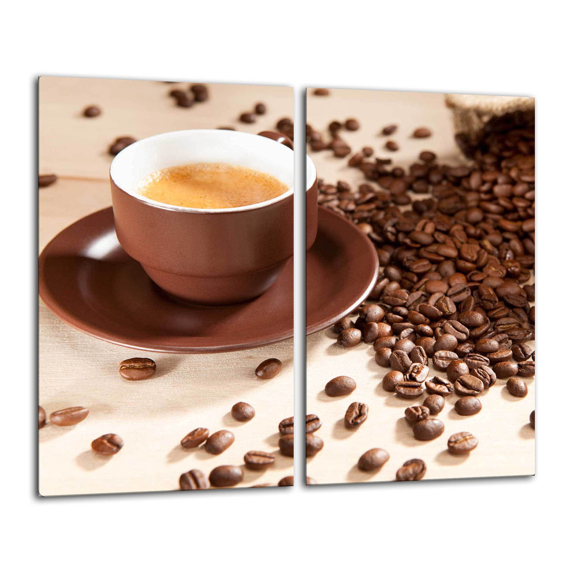 Gsmarkt | Herdabdeckplatten Schneidebrett Spritzschutz Set 2x30x52 | Bild auf Glas | Sicherheitsglas Gehärtetes Glas Bild | Motiv Kaffee