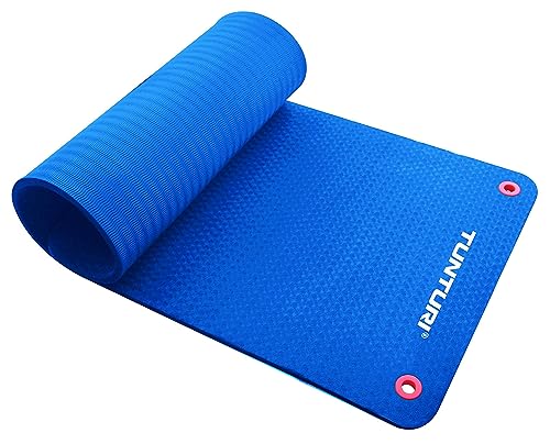 Tunturi Gymnastikmatte, extra dicke Fitnessmatte 1,5 cm, 180 cm, blau, Yogamatte zum Aufhängen