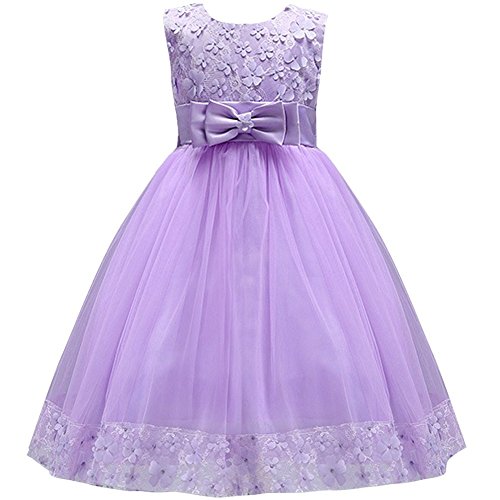 IBTOM CASTLE Mädchen Kinder Spitzen Stickerei Abendkleid Prinzessin Blumen Mädchen Baby Lavendel 5-6 Jahre