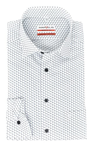 Marvelis Herren Businesshemd Modern Fit Under Button Down Extra Langer Arm 69cm Muster Weiß, Kragenweite:40