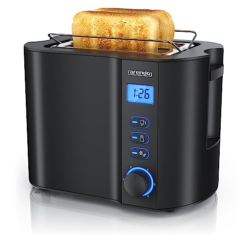 Arendo - Toaster 2 Scheiben Edelstahl mit Restzeitanzeige - 800 Watt - Doppelwandgehäuse - Integrierter Brötchenaufsatz - 6 Bräunungsgrade - kurz - Brotscheibenzentrierung – beleuctestes LCD-Display