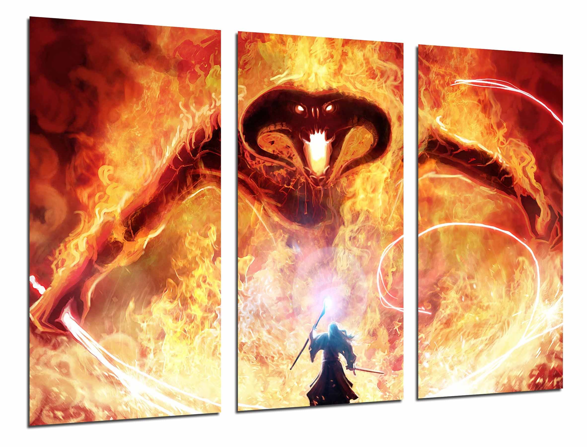 Kunstdruck mit Rahmen, Motiv Gandalf Kampf gegen Dämon des Feuers, Gesamtgröße: 96,5 x 61 cm, gerahmt und aufhängfertig, Ref. 26598