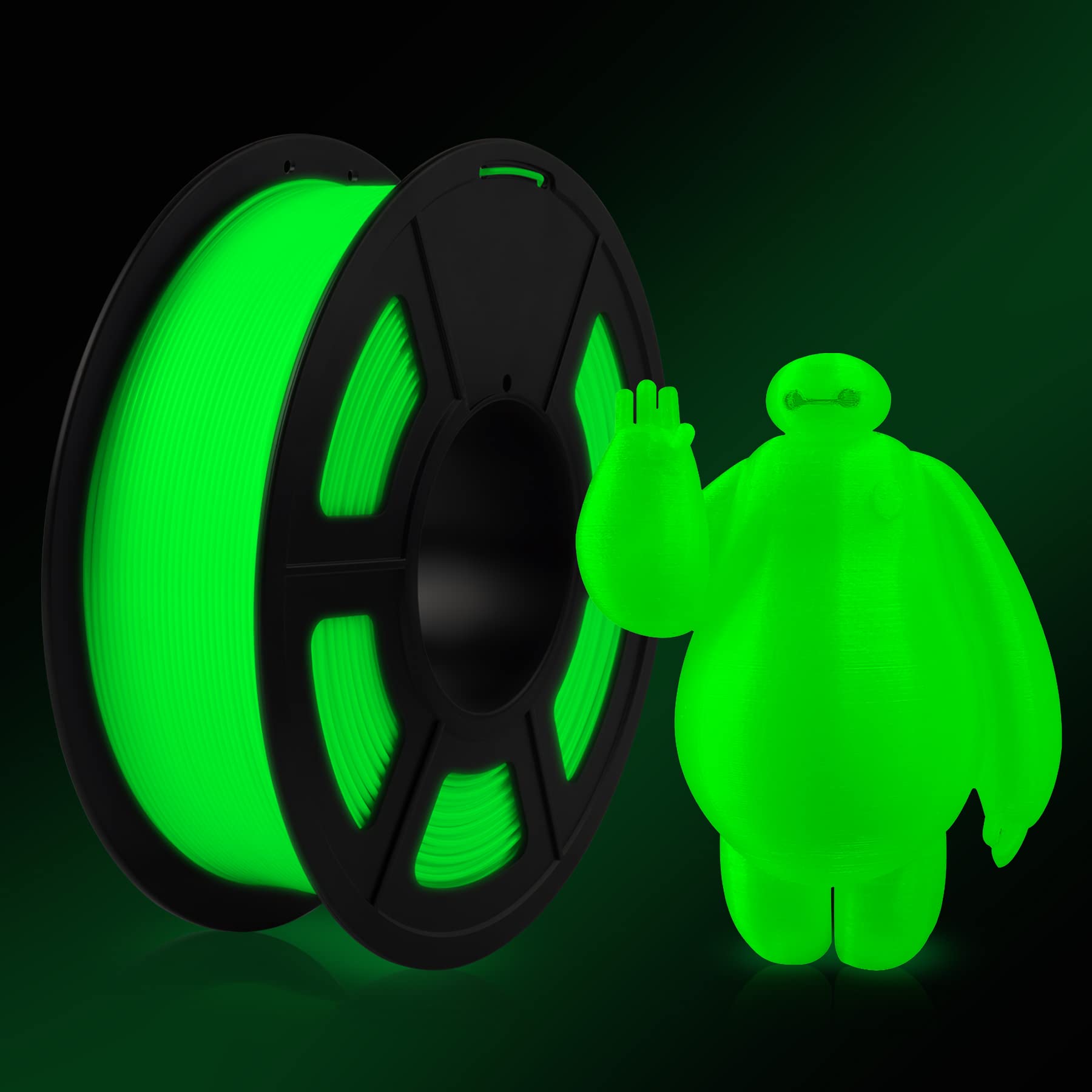 SUNLU Glow in The Dark PLA Filament 1.75 mm 3D Printer Filament, 1kg Spool 3D Printing Filament, Dimensional Accuracy +/- 0.02 mm for 3D Printer and 3D Pen, Luminous Green