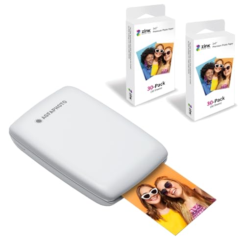 AgfaPhoto Mini P.2 - Zink Portable Printer Pack Instant Photos + Refill für 60 zusätzliche Fotos - Einfacher, schneller tintenloser Druck - Foto 75 x 50 mm - Smartphones und Tablets