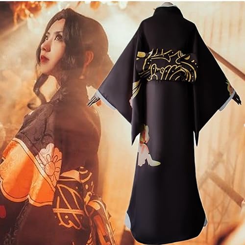 Demon Slayer Anime Kibutsuji Muzan Kona Spy Kona Snail, Demon Slayer: Kimetsu no Yaiba Wig House Tea Drinking Kimono Maker Jigan Komplettset,Schwarz,M