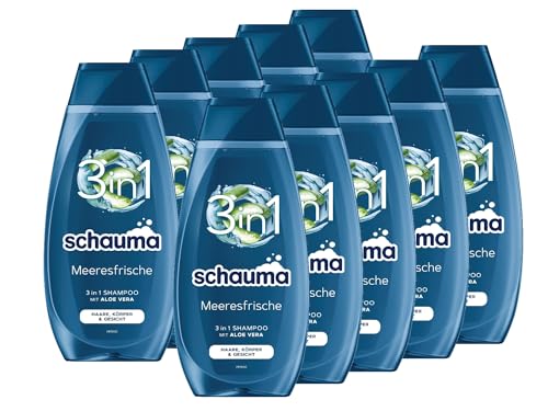Schauma Schwarzkopf 3in1 Shampoo Meeresfrische (10x 400 ml), Haarshampoo für Haare, Körper und Gesicht, 3in1 Shampoo spendet dem Haar Feuchtigkeit und erfrischt