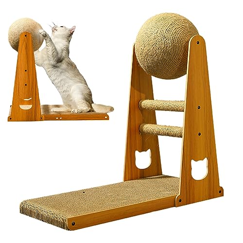 L-förmiger Katzenkratzer, L-förmiges Katzenkratzbrett, vertikaler Katzenkratzbaum mit Katzenkratzball, kratzfestes Katzenkratzspielzeug aus Sisal, Katzenkratzer für Wand- und Couchschutz